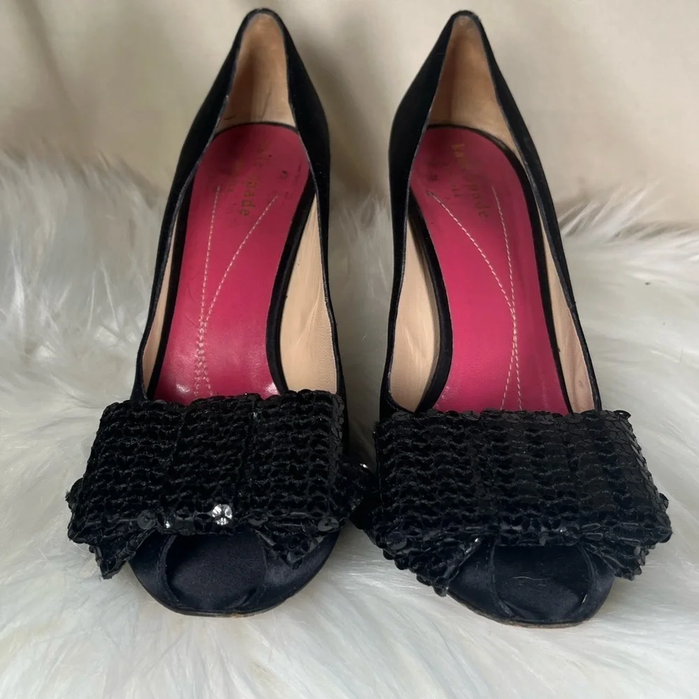 Kate Spade Black Peep-Toe Heels with Bow